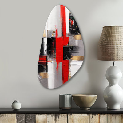 Red and Gold Cubic Abstract I - Cubism Asymmetrical Metal Wall Art, Red Irregular Shape Metal Art Print