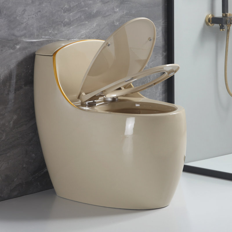 One-piece Chair Height Toilet With 1.6 GPF Single Flush,  Floor Mount Elongated Toilet With Soft Close Seat, Biscuit