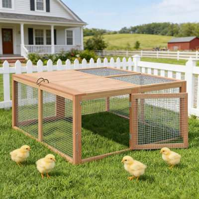 Cage à poulailler 45 po en bois naturel pliable en bois naturel avec portes extérieures et aérées