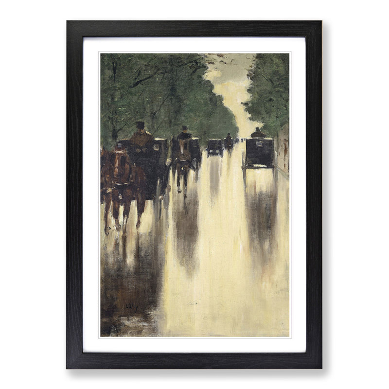 Horses and Carriages by Lesser Ury - Picture Frame Painting, Black Framed, 65cm H x 48cm W x 2cm D