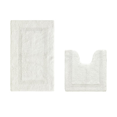 Lux Premium 100% Cotton 2 Piece Bath Rug Sets, Machine Washable, Super Absorbent & Tufted Weave Reversible Bath Mat for Bathroom, Shower, and Tub, Oeko-Tex Certified Bathroom Rugs