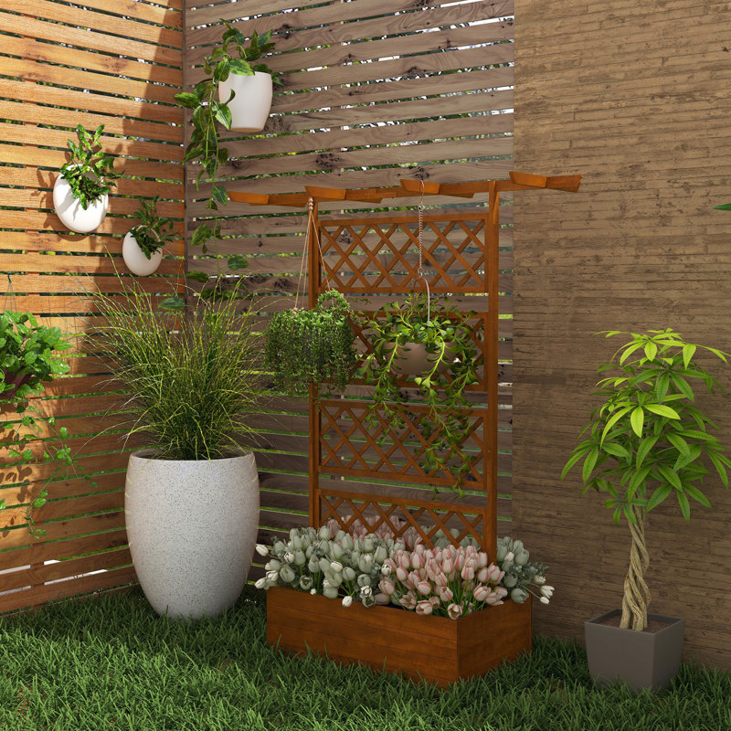 Boîte à fleurs Outsunny en bois avec treillis et jardin surélevé pour plantes grimpantes, plantes grimpantes