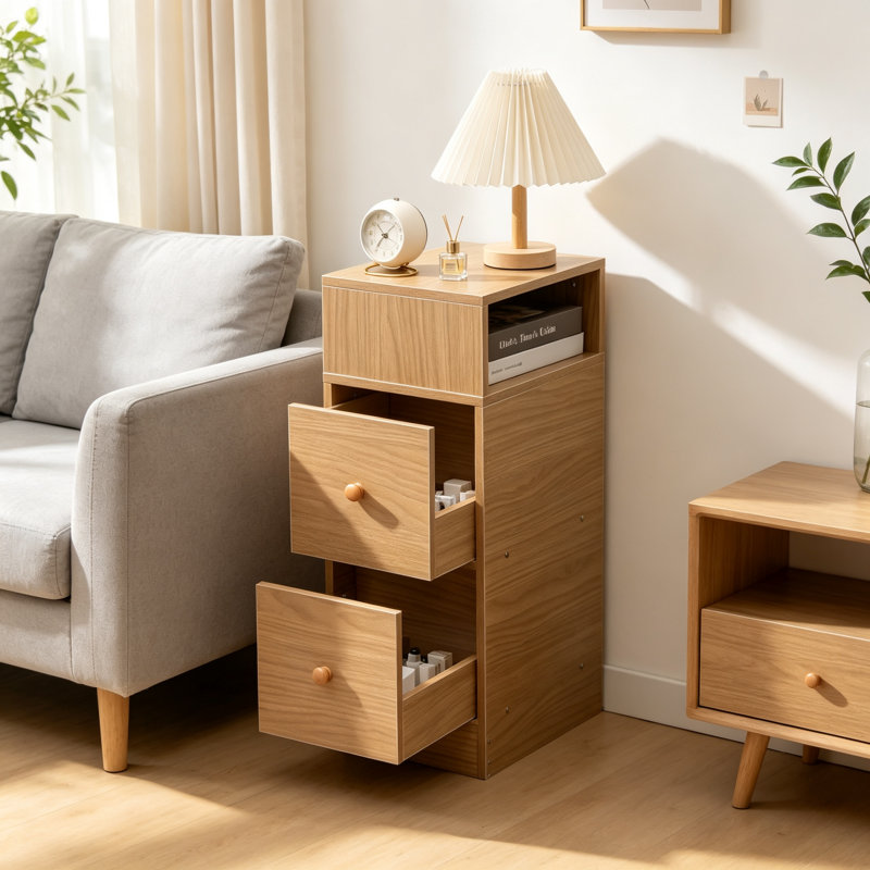 Slim Wood Nightstand with Storage
