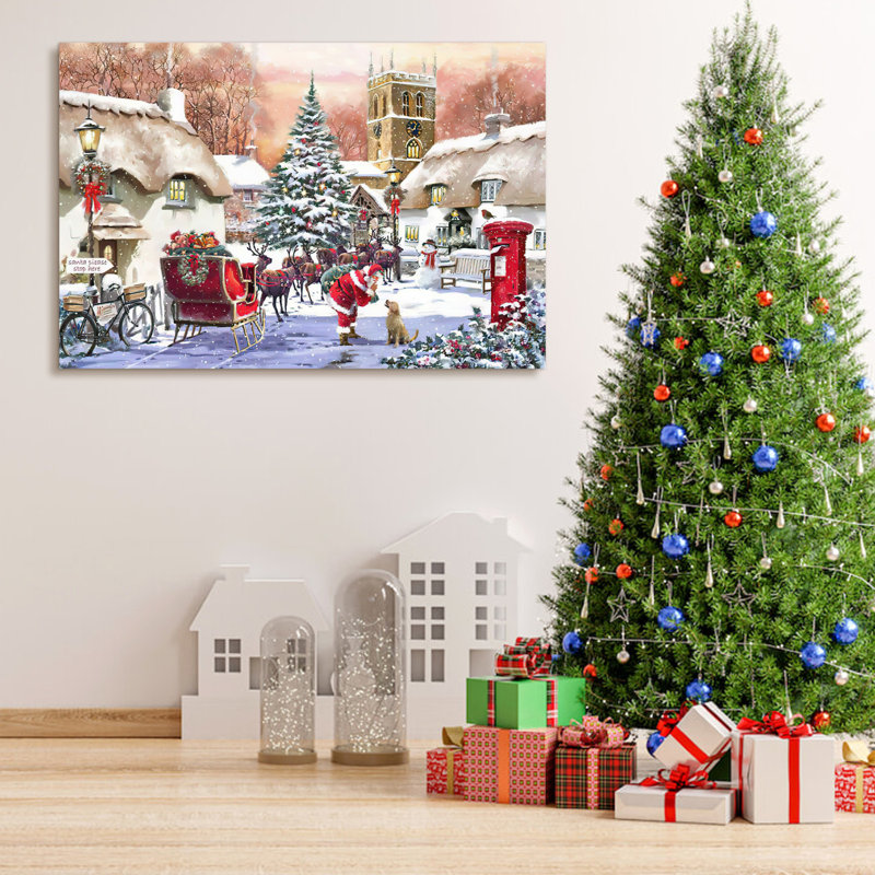 Toile encadrée, décoration murale, peinture de Noël, H 28 po x l 40 po x P 1,5 po