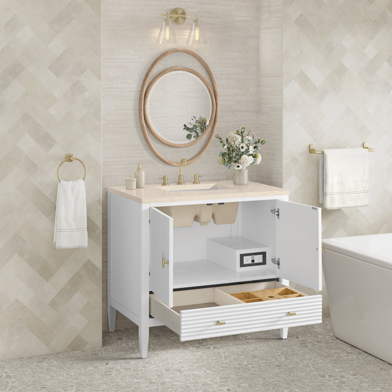 Myrrin 36'' W Single Vanity, Carrara White, Bright White, 8" Widespread