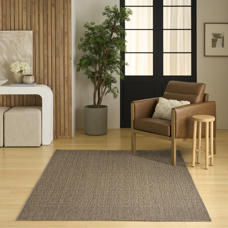 Tapis intérieur / extérieur rayé Tulum, Rectangle 10 pi x 14 pi, Brun