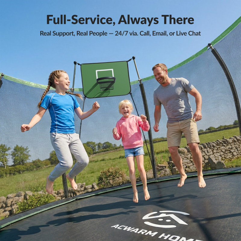 Trampoline à arc vert profond 12 pieds Acwarm Home 2026 - Cap 1500Lbs, Astm, avec ensemble de basketball, filet, échelle et coussin
