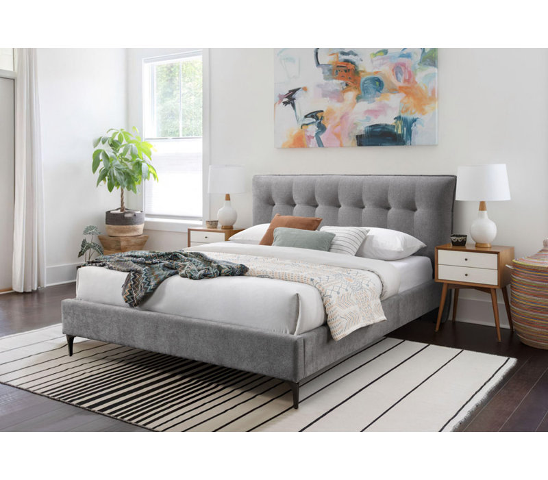 Rexsie Tufted Headboard Bed, Dark Gray/Black, Queen