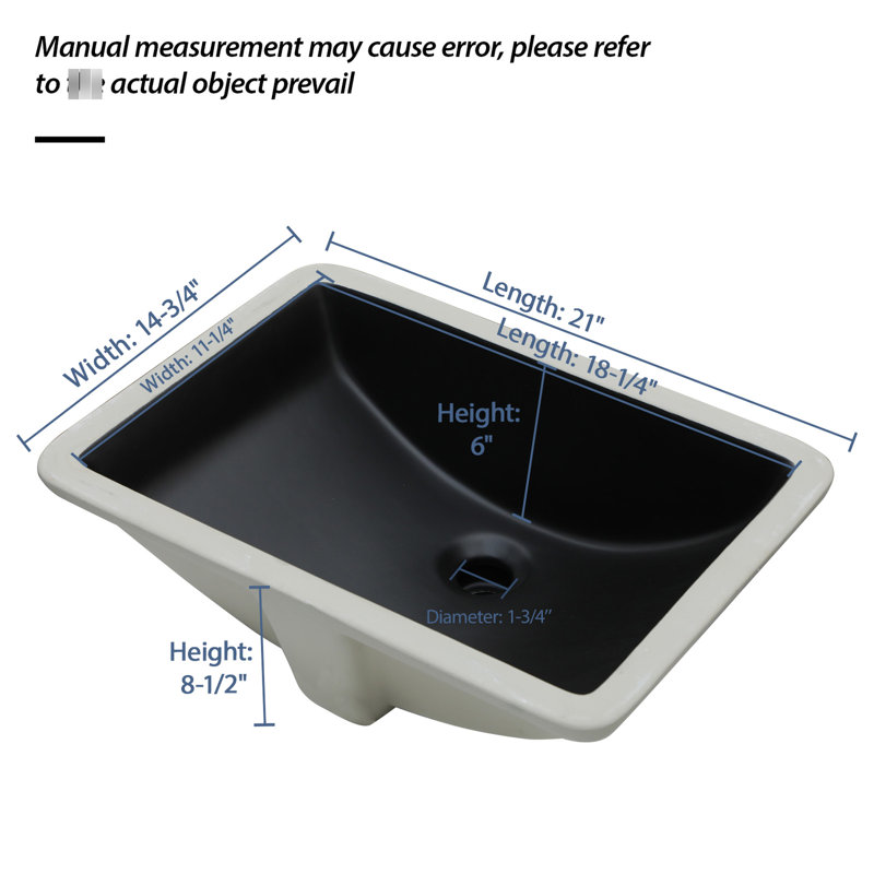 Lavabo encastré en céramique noire de 18,78 lb, conception épurée, teinture, installation peu encombrante, esthétique moderne, finition, conception à débordement pratique