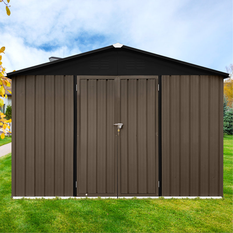 Metal Garden Sheds 10Ftx12ft Outdoor Storage Sheds, Brown/Black