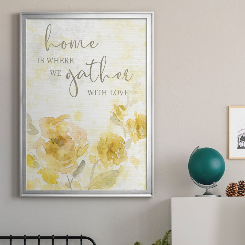 Gather with Love - Art textuel avec cadre photo, H 30,5 po x l 42,5 po x P 1,5 po, Toile avec cadre argenté