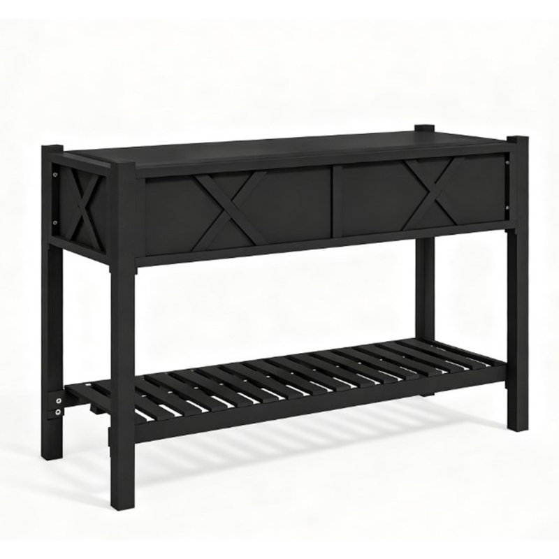Elevated Wood Planter Box,Raised Garden Bed,with Storage Shelf,Drainage Holes,and Liner, Black
