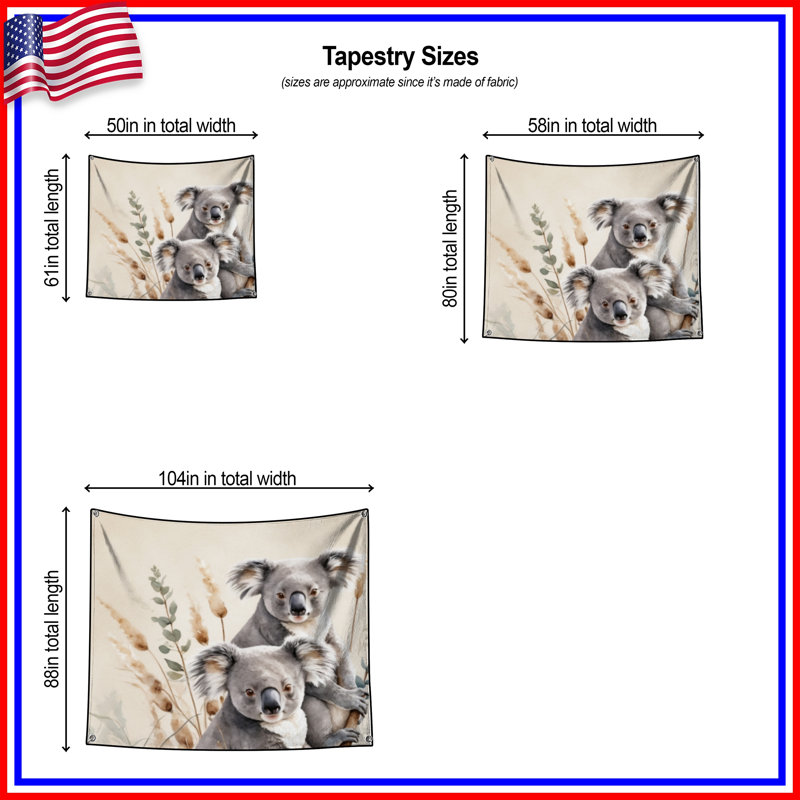 Tapisserie «Koalas on Branch» - Koala, H 104 po x 88 avec 4 œillets