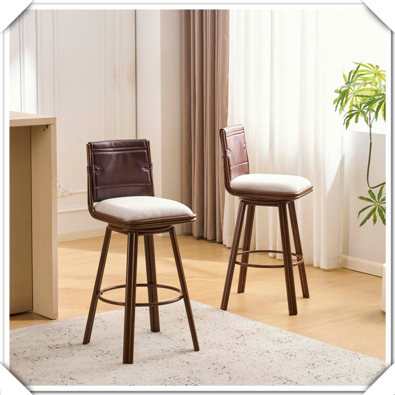 Ensemble de 2 tabourets de bar rembourrés avec structure en métal, finition noyer, pratique, durable et compact