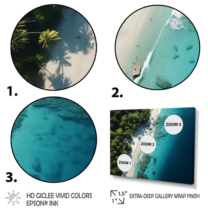 Vue aérienne de la plage relaxante IV - Art mural plage, Cadre de coin blanc fermé, H 30 po x l 40 po x P 1,5 po