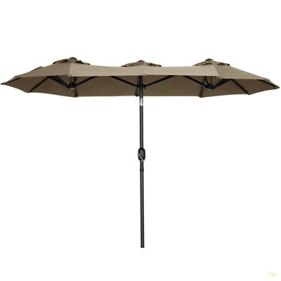 Grand parasol de marché extérieur à double face de 9,5 pi avec bouton-poussoir inclinable et manivelle Outsunny