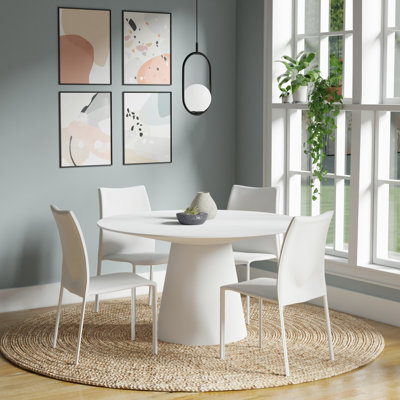 Table de salle à manger blanche Adara de 53 po avec 6 chaises empilables Sokol