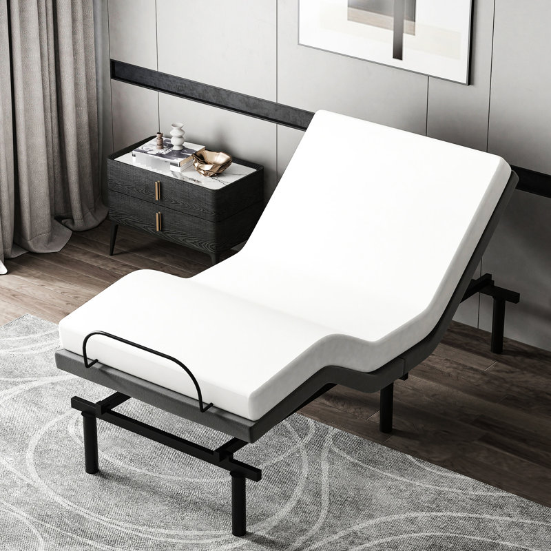Lit simple gris TG Tête et pied réglables, mémoire, télécommande sans fil. Convient à divers matériaux de base de matelas. Gris, caractéristique, télécommande. Compatible avec les types