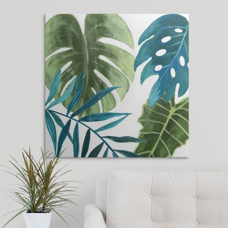 «Tropical Leaves I» par Asia Jensen, reproduction d'art, H 30 po x l 30 po x P 1,5 po, Toile