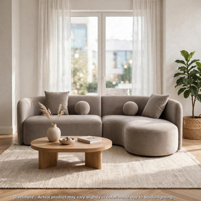 Canapé d'angle incurvé Revi, 4 coussins, chenille marron caramel, 284 cm (112 po)