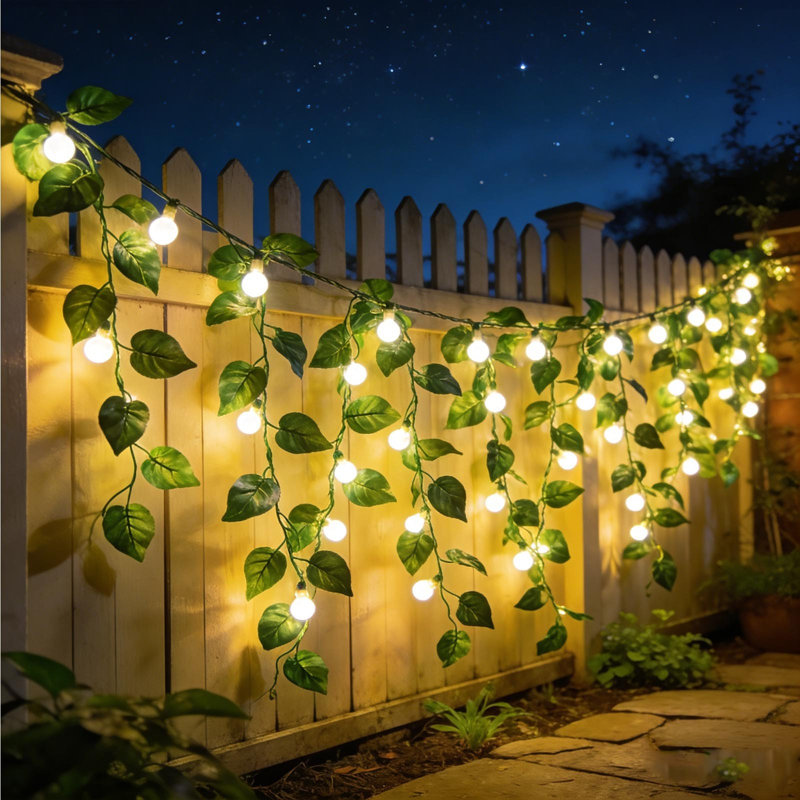 Les guirlandes de lumières vertes à guirlande de feuillage vert à DEL allument des guirlandes de lumières décoratives à énergie solaire pour la cour et la pièce