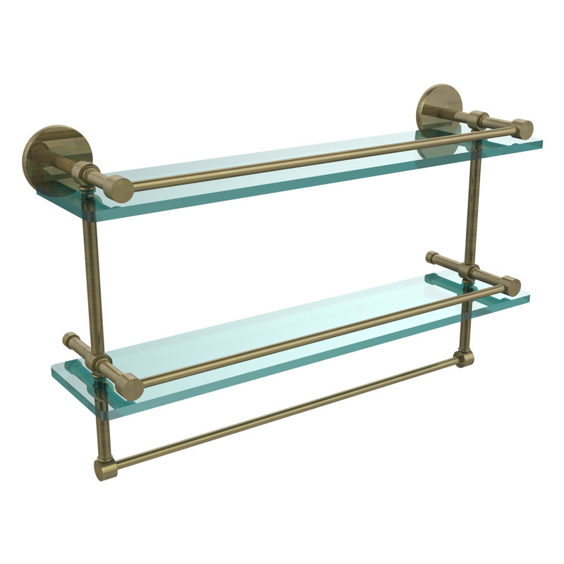 Dalston 2 Piece Tiered Shelf with Towel Bar, Antique Brass, 12"H x 22"W x 5"D