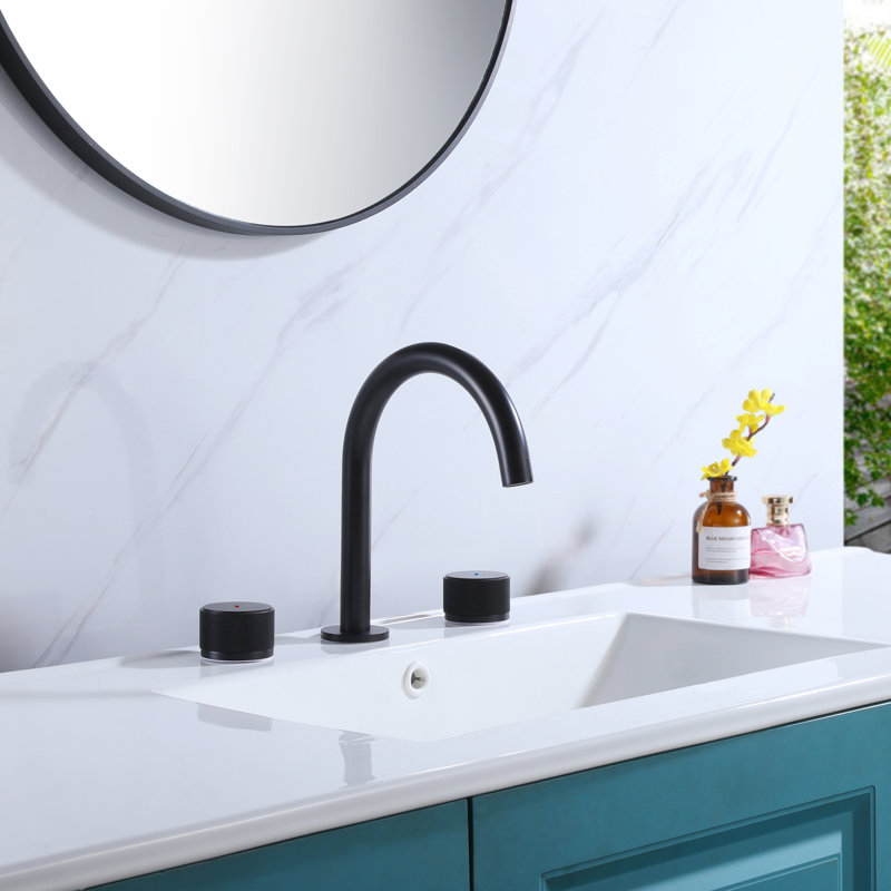 9-3/5" Widespread Dual-Handle Control Bathroom Sink Faucet in Matte Black, Lead-Free Solid Brass, Matte Black