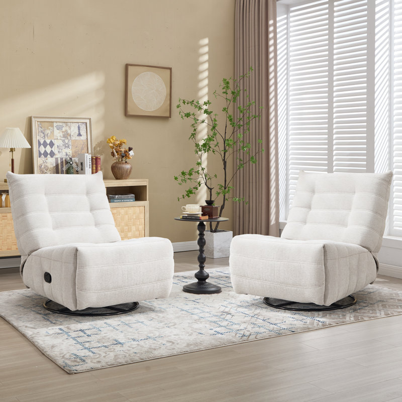 33.1" Wide Modern Comfortable Chenille Swivel and Glider Manual Recliner (Set of 2), Oatmeal White