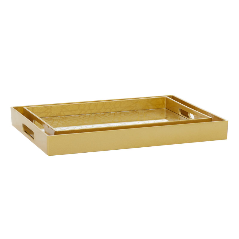 Gold Mirrored Geometric Plastic Decorative Tray Set