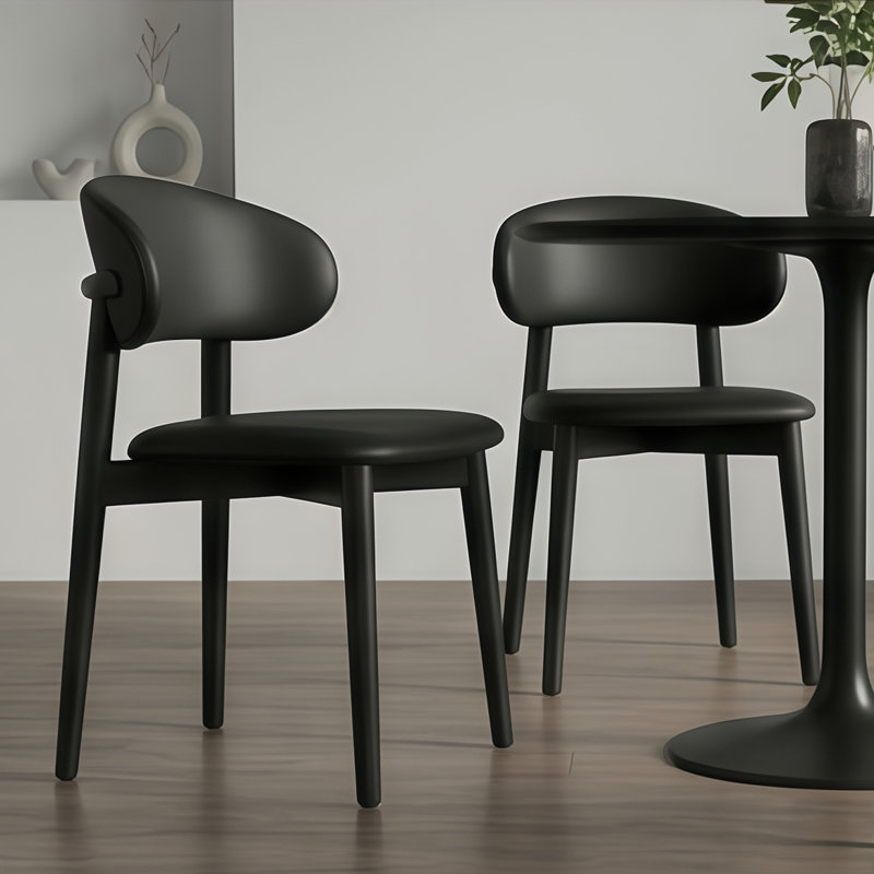 Chaise de salle à manger rembourrée avec assise en similicuir, chaise de cuisine avec structure en bois massif, chaise d'appoint moderne à dossier incurvé