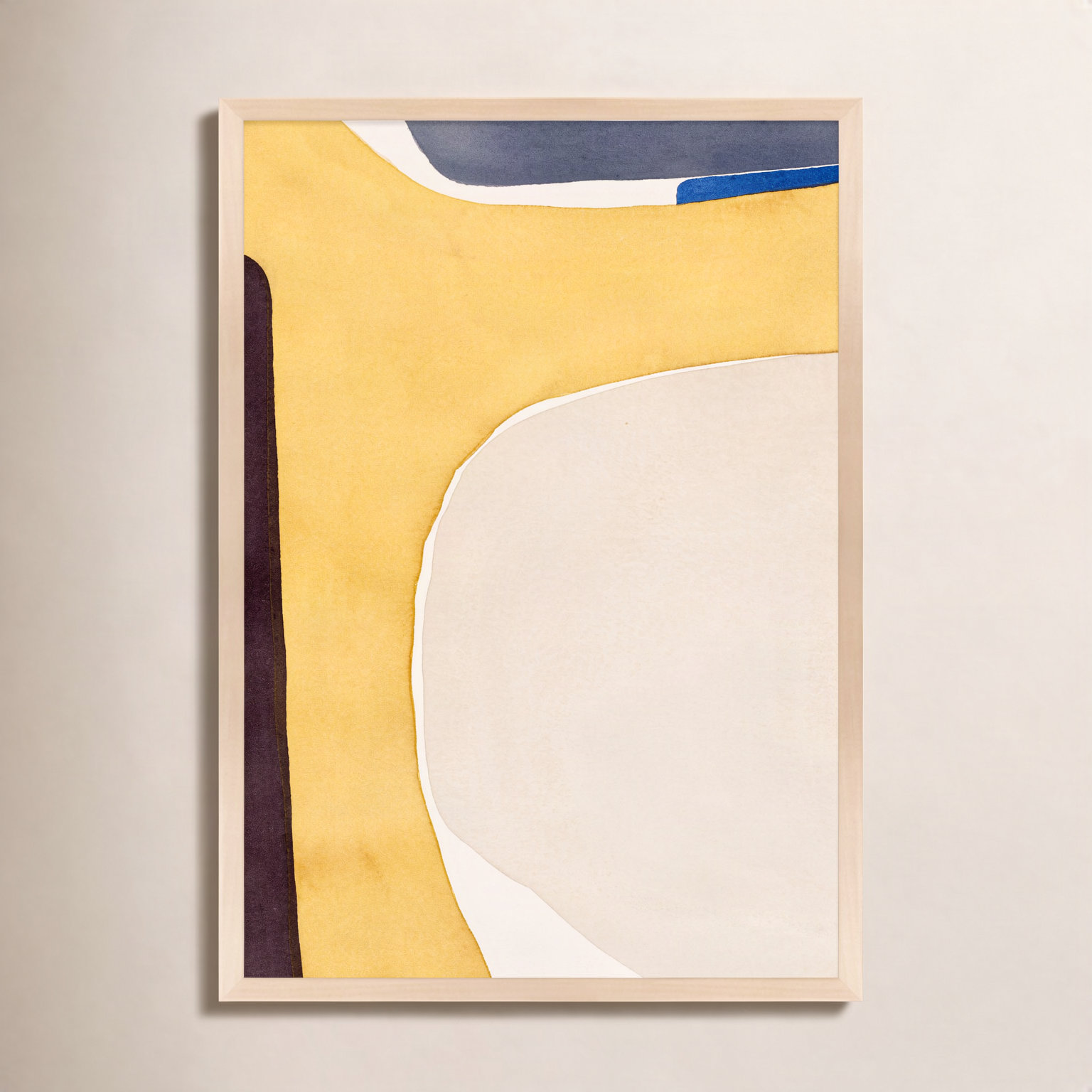 Divided "Hint of Cobalt" Print by Julia Balfour, 38" H x 26.5" W x 1.25" D, Maple Picture Framed Paper