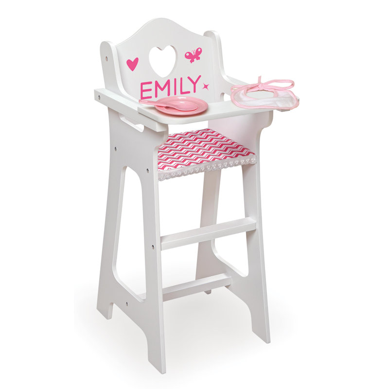 White and Pink Chevron Doll High Chair with Accessories