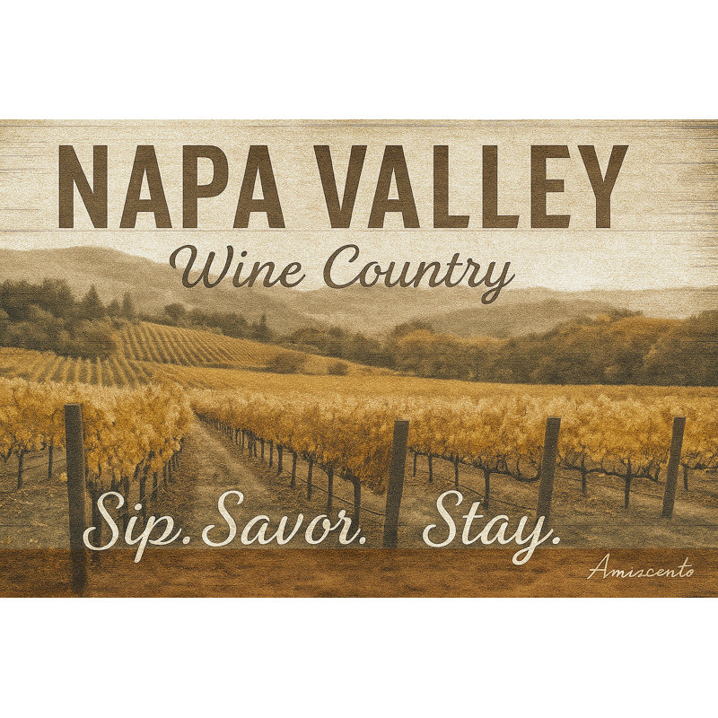 «Napa Valley - Sip. Savour. Stay.» Art mural panoramique sur toile, H 36 po x l 48 po