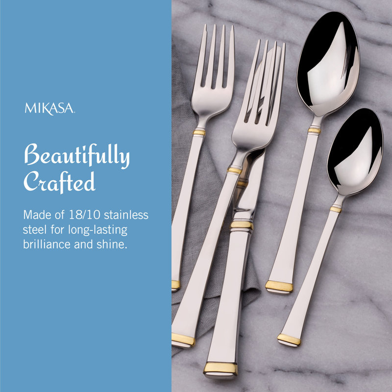 Harmony Gold Accent 65-Piece 18/10 Stainless Steel Flatware Set, Service for 12