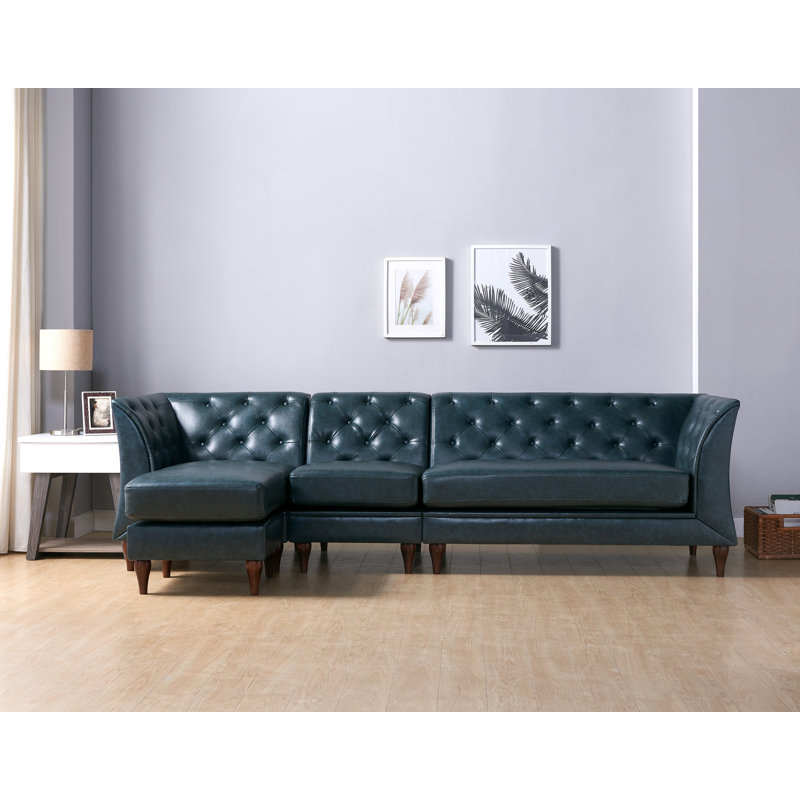 Willer Upholstered L-Shaped Sectional Reversible, Blue Faux Leather