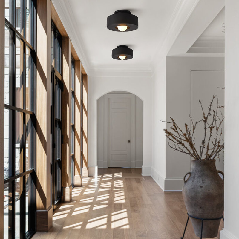 1-Light Resin Semi Flush Mount Ceiling Light, Black