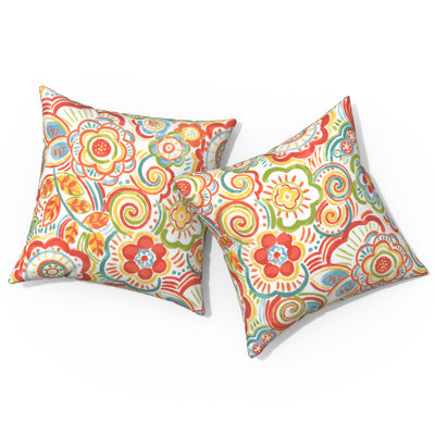 Outdoor Pillows for Patio Furniture, 18 x 18 Inch Square Throw Pillows with Inserts, Pack of 2, Flower Multi