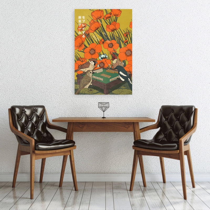 Oiseaux jouant au mahjong, 36" H x 24" W