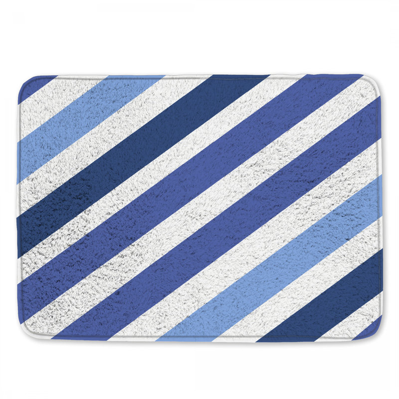 Tapis de bain bleu à rayures diagonales, L 34 po x L 21 po