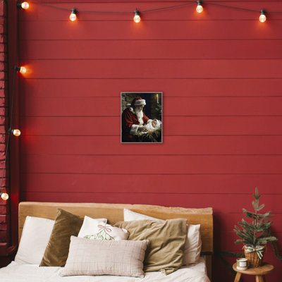 Santa Claus & Baby Jesus Framed Giclee, design by Jo Moulton