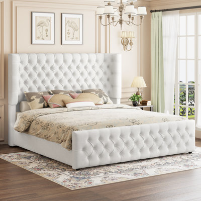 Deep Tufted Headboard Upholstered Wingback Bed
