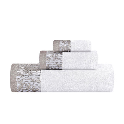 Ensemble de serviettes de bain en coton de poids moyen à bordure florale en jacquard pour la salle de bain Carinna