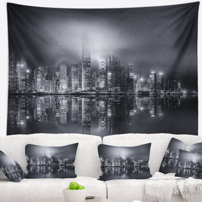 Tapisserie de paysage urbain en noir et blanc, H 68 po x l 80 po
