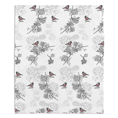 Couverture sherpae douce hawthorn rosé oiseaux