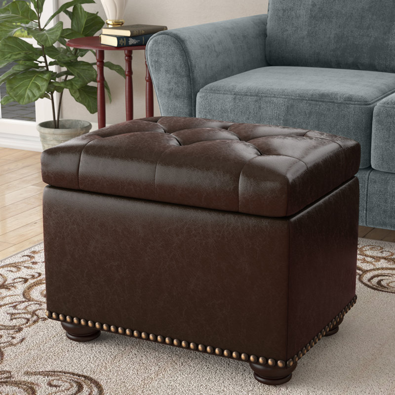 Frontenac 24" Wide Faux Leather Tufted Rectangle Storage Ottoman, Espresso Faux Leather