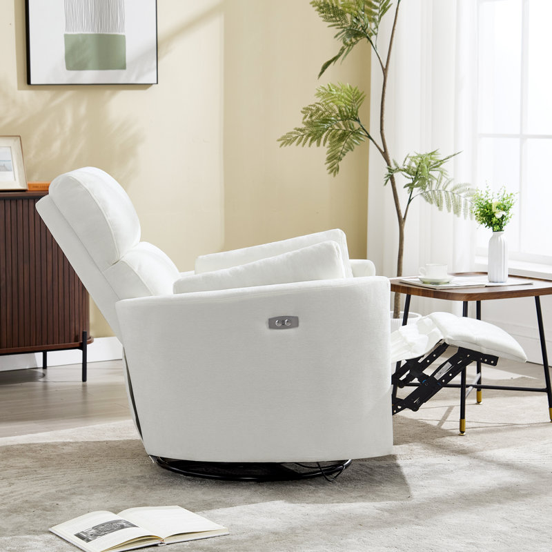 Deluxe Swivel Rocker Power Recliner With Adjustable Pillow For Ultimate Comfort, Beige