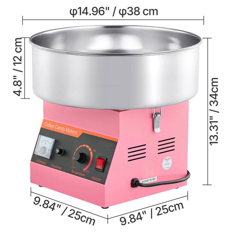 Commercial Cotton Candy Machine Electric Sugar Floss Maker Stainless Steel, Pink