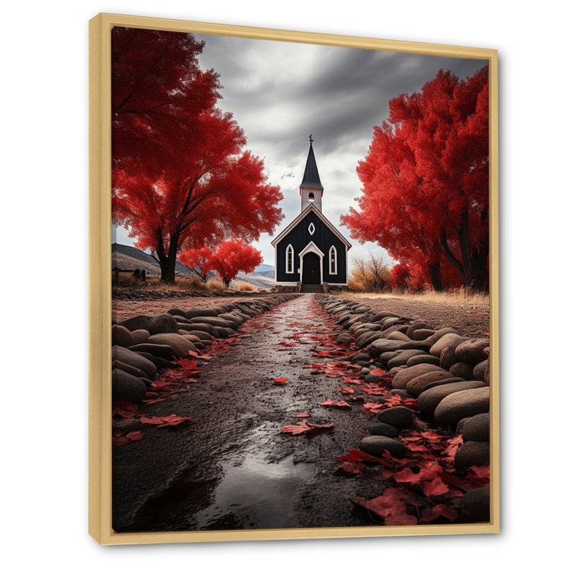 «Averardo Red Church Sanctuary in Solitude», reproduction sur toile, H 20 po x l 12 po x P 1 po, Cadre naturel flottant