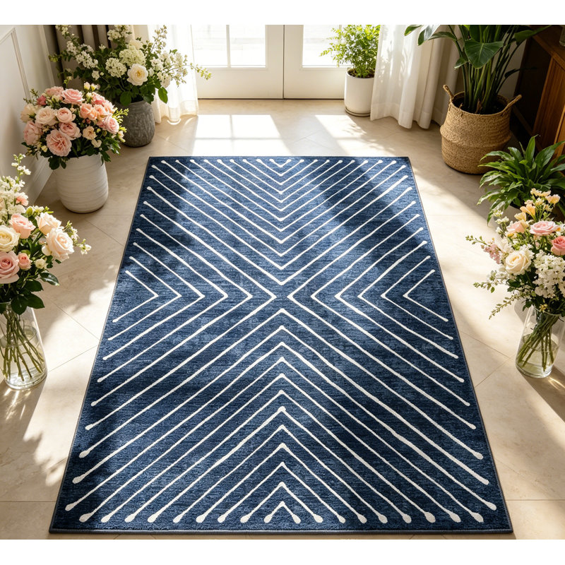 Tapis lavable lxt-Modern, Blue, Rectangulaire 8 pi x 10 pi