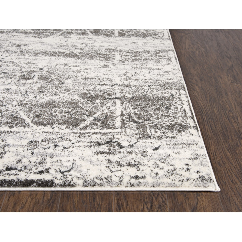 Barger Abstract Grey/White Area Rug, Rectangle 3'11" x 5'6"